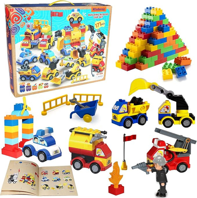 Building Blocks for Toddlers 2-5, 171 Pieces Blocks Car Set for Kids Classic Large Building Bricks Compatible with All Major Brands Educational Toys for All Ages