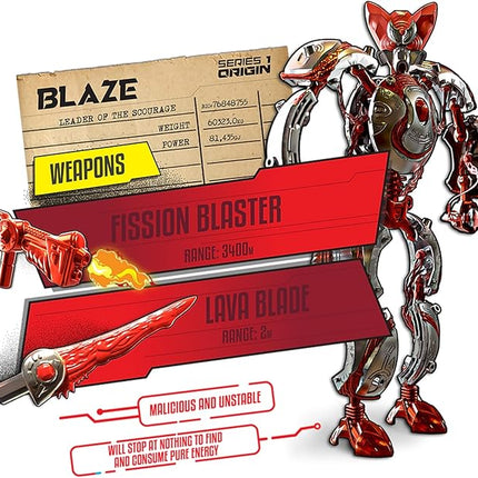 Giga Bots - Blaze | Energy Core Transforms Into 13 Inch Action Figure | Leader of The Scourage | Unique Toy Combat Attachments and Skills | Includes 33 Buildable Pieces