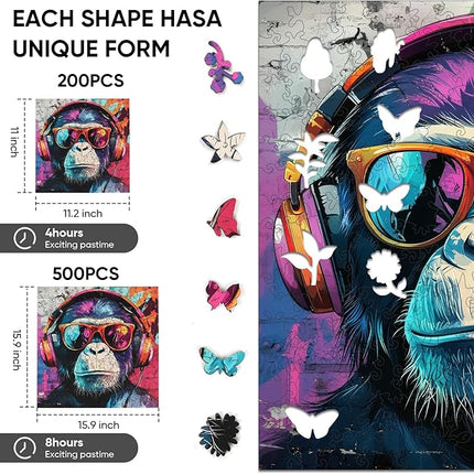 Wooden Puzzles for Adults, Face of Baboon Jigsaw Puzzles 500 Pieces, Modernist Painting Style Adult Puzzles, Family Brain Game Gift, 15.9x15.9 inch