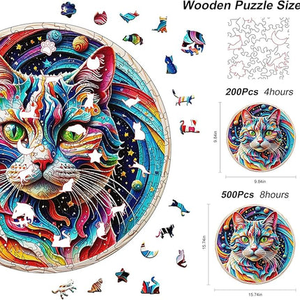 Wooden Puzzle for Adults – Unique Cat-Shaped Jigsaw, Animal Desgin Brain Teaser for Kids & Teens, 200 Pieces, 10"x10", Ships as Whole Puzzle Board (No Loose Pieces), Gift-Ready Box, Fun Family Game,