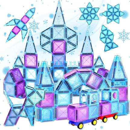 BEBOAN 122 Pcs Magnetic Tiles - Frozen Toys Gift for Kids Toddlers Girls Ages 3 4 5 6 7 8+, Princess Magnetic Building Toys, Castle Magnets Toy, Montessori Stacking Educational Toys for Sensory Play