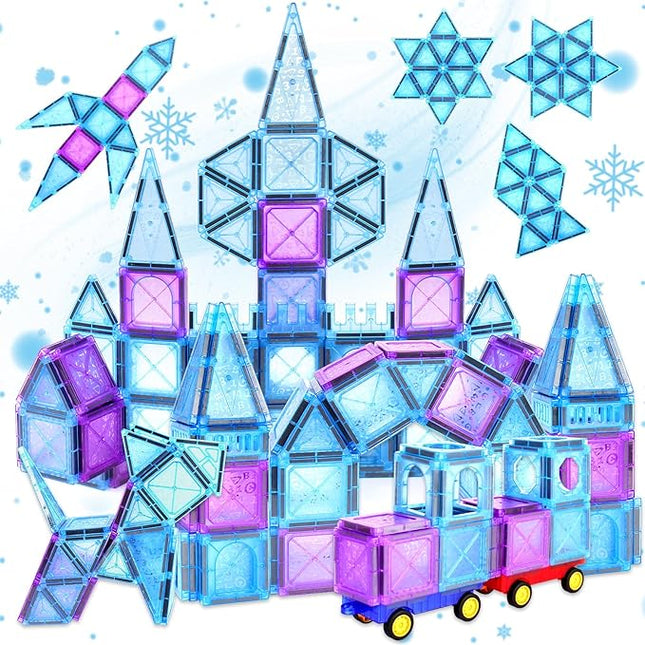 BEBOAN 122 Pcs Magnetic Tiles - Frozen Toys Gift for Kids Toddlers Girls Ages 3 4 5 6 7 8+, Princess Magnetic Building Toys, Castle Magnets Toy, Montessori Stacking Educational Toys for Sensory Play
