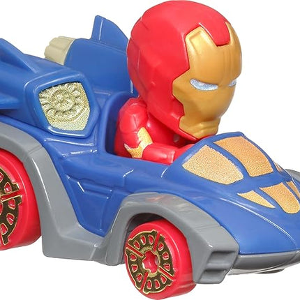 Hot Wheels RacerVerse Toy Cars 2-Pack Set of 2 Die-Cast Vehicles with Non-Removable Drivers of Their Own Cars: Hulk & Iron Man, Optimized for Track