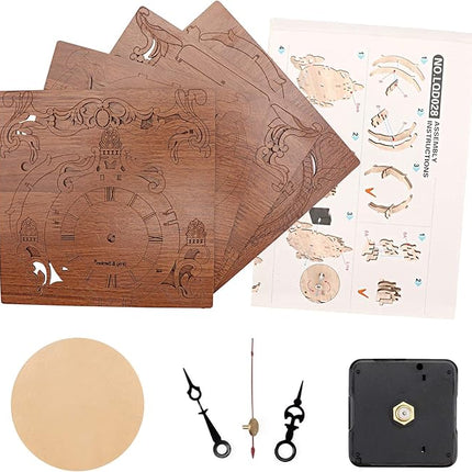 OWNONE1 Wooden 3D Puzzle Clock Model Kit for Adults, DIY Desk Clock, Dark Wooden 3D Puzzles, Crafts Gifts for Kids Children