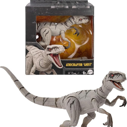 Mattel Jurassic World Hammond Collection Dinosaur Action Figure Toy, Atrociraptor Ghost, Premium Movie Design with Glass Eyes & 14 Points Articulation