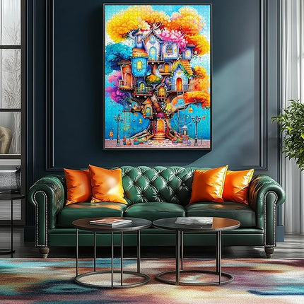 Blueforest 1000 Piece Jigsaw Puzzle for Adults - Magical Treehouse Fantasy Art with Autumn Forest, Vibrant Colors & Puzzle Design, Challenging Adult Puzzle for Display (27.5x19.7 Inches)