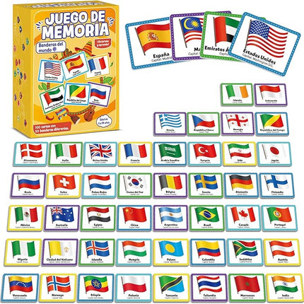 gisgfim 50 Pairs Juego de Memoria de Banderas del Mundo en español para niños y adultos Flags of the World Memory Matching Games in Spanish Educational Matching Game Fun Fast Memory Game Gift Learning