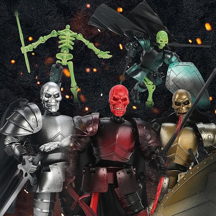 Mystic Silver Skeleton Knight Action Figure Toy, Multi-Jointed Movable Dummy Medieval T13 Articulated Robot Figure, Fantasy Warrior Undead Skeleton Death Knights Display Model (Assembly Required)