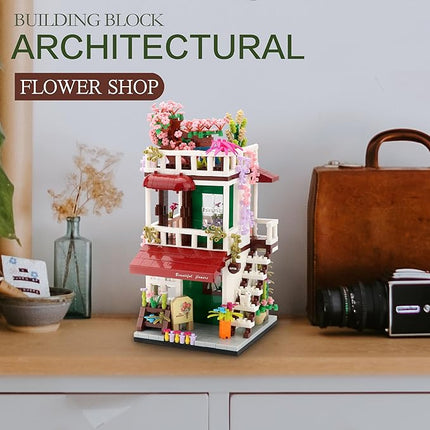 Flower Shop Micro Building Blocks Set Simulation Mini House Building Educational Creative Gift for Ages of 14+ 953 Pieces Street View