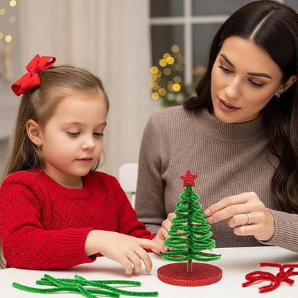 Caydo 200 Pieces Glitter Red & Green Pipe Cleaners, Thick Fluffy Chenille Stems, Pipe Cleaner Crafts for Arts & Crafts, Perfect for Making Animals, Flowers, and Valentine's Day Decorations