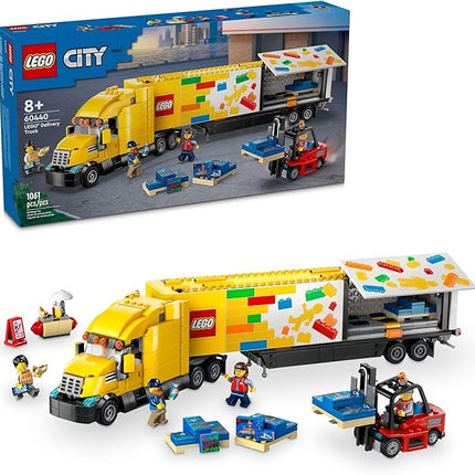 LEGO City Yellow Delivery Truck Toy, Comes with a Semitruck Model, Forklift and 4 Minifigures for Pretend Play, Fun Birthday Gift Idea for Kids' 8 Years Old and Up, 60440