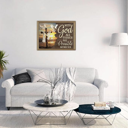 Christian Jigsaw Puzzles 500 Pieces for Adults, Ocean Cross & Matthew 19:26 with God All Things are Possible, Inspirational Beach-Themed Wooden Puzzle, Faith-Based Gift