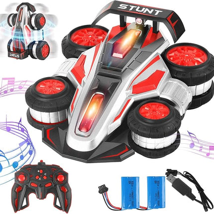 RC Cars, 2.4 GHz Fast Stunt RC Car, 4WD 360° Rotating RC Trucks with lights and music, High Speed Off Road Stunt Truck, upright walking cars, Remote Control Car Toy for 6-12 Boys and Girls(RED)