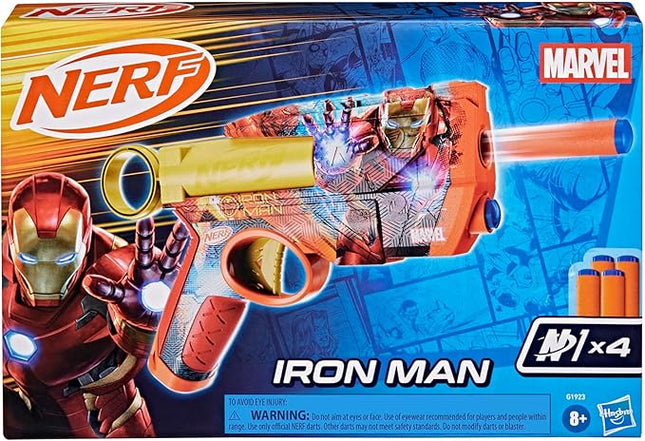 Nerf Marvel Iron Man Dart Blaster | 4 Nerf N1 Foam Darts | Iron Man-Inspired Blaster Skin Designs | Kids Gifts |Outdoor Toys & Games for Ages 8+ (Amazon Exclusive)