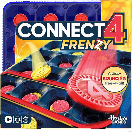 Connect 4 Frenzy Game | Bounce Discs 4 The Win | Family Party Games for Kids, Teens, and Adults | Ages 8+ | 2 to 6 Players | 10 Mins. | Portable Games