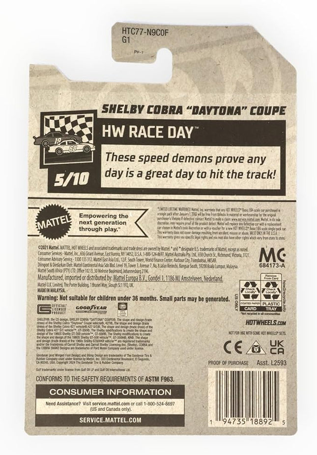 Matchbox Hot Wheels Shelby Cobra Daytona Coupe, HW Race Day 5/10 [Blue] 122/250