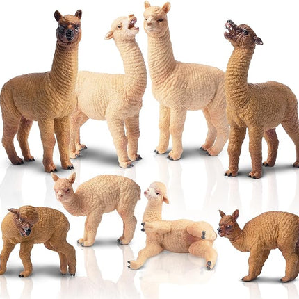 Toymany 8PCS Realistic Alpaca Figurines Llama Figures - Plastic Forest Jungle Animal Figurines, Christmas Birthday Toy Gift for Kids Boys Girls