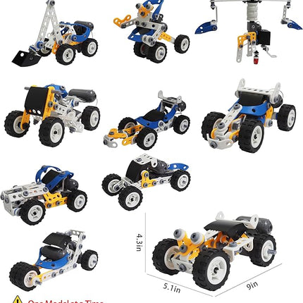 10-in-1 STEM Toys for 5 6 7 8+ Year Old Boys Girls, Electric Building Toys Erector Set for Kids, Motorized Educational Toys Building Kit