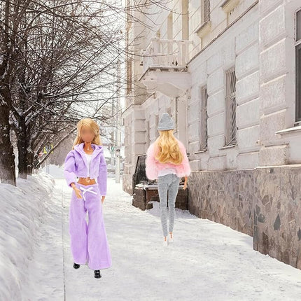13 Pcs Doll Winter Clothes and Accessories - 3 Set Dolls Winter Coat Clothes, 2 Pairs of Shoes and 8 Pcs Skiing Accessories for 11.5 Inch Girl Doll Winter Playset