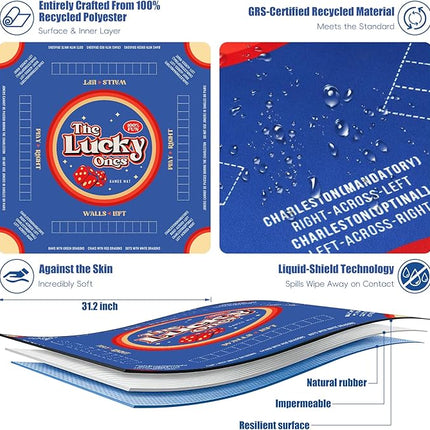 Mahjong Mat with 6 Dice & Carry Bag, 31.5x31.5 Inch Non-Slip Noise Reduction Gaming Table Cover, Odorless Neoprene Mat for Mahjong, Poker, Card, Board & Tile Games