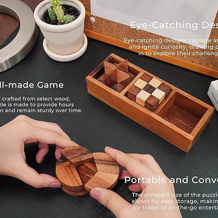 BSIRI 3-in-One Puzzle Set - Challenging Brain Teasers and 3D Puzzles for Adults, Interlocking Games for IQ Test, Ideal for Patio Decor and Unique Gift for Chismas and Birthday, Small size