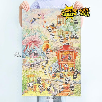 MOMIBOOK Puzzles for Adults 1000 Pieces Jigsaw Puzzles of Comfortable Panda, Flocking Painting Image Chinese Difficult Challenging Hard Impossible Puzzle Unique Funny Party Christmas Birthday Gifts
