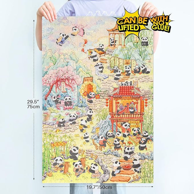 MOMIBOOK Puzzles for Adults 1000 Pieces Jigsaw Puzzles of Comfortable Panda, Flocking Painting Image Chinese Difficult Challenging Hard Impossible Puzzle Unique Funny Party Christmas Birthday Gifts