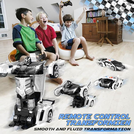 Transform Remote Control Car - Rc Cars, One-Button Transforming, 360° Rotation Drifting, 2.4ghz 1:18 Scale, Gift Kids Aged 4-6 Year Old Boys/Girls, Police Car Black