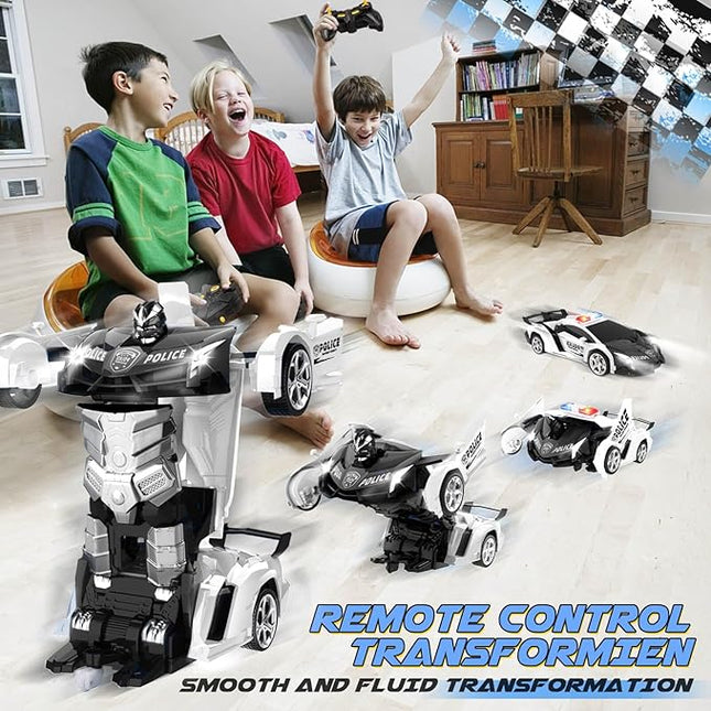 Transform Remote Control Car - Rc Cars, One-Button Transforming, 360° Rotation Drifting, 2.4ghz 1:18 Scale, Gift Kids Aged 4-6 Year Old Boys/Girls, Police Car Black