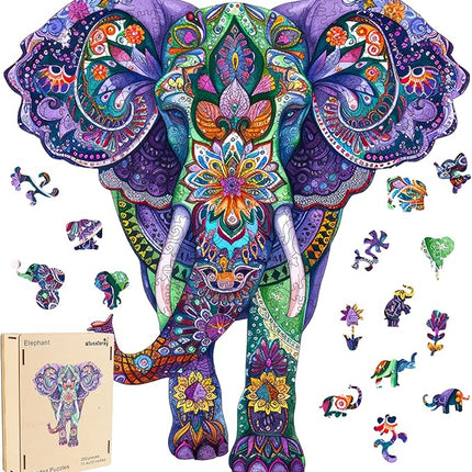 Wooden Puzzles 500 Pieces, Elephant Forest Puzzles for Adults Unique Shape Animal Adult Puzzles, Irregular Wood Best Gift for Adults Family Game (17.6x18.5 in)