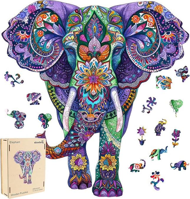 Wooden Puzzles Elephant 200 Pieces, Aim Puzzles for Adults, Zoo Animal Wooden Puzzle, Irregular Best Gift for Adults and Kids Family Game (12.4x11.4 in)