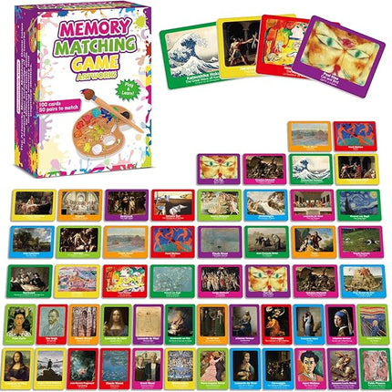 gisgfim 50 Pairs Memory Matching Game Famous Paintings Concentration Memory Card for Adults Learning Educational Game A Fun & Fast Artworks Theme Matching Games
