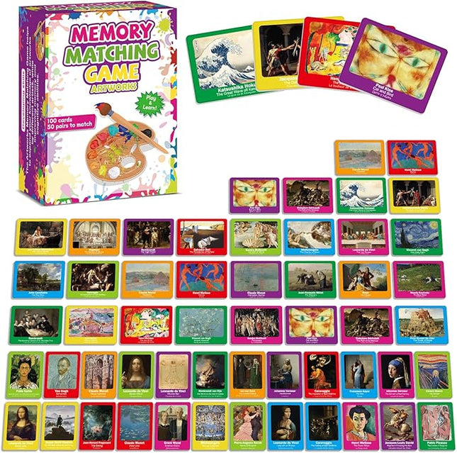 gisgfim 50 Pairs Memory Matching Game Famous Paintings Concentration Memory Card for Adults Learning Educational Game A Fun & Fast Artworks Theme Matching Games