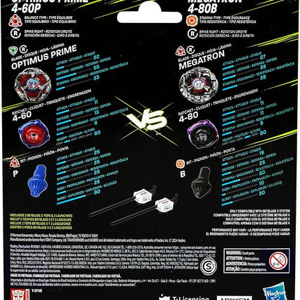Beyblade X Transformers Collab Optimus Prime 4-60P vs. Megatron 4-80B Multipack Set with 2 Tops & 2 launchers; Battling Top Toys for 8 Year Old Boys & Girls (Amazon Exclusive)