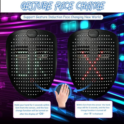 Led Mask with Gesture Sensing,Light up mask for Kids/Men/Women LED Halloween Mask for Costume Cosplay Party