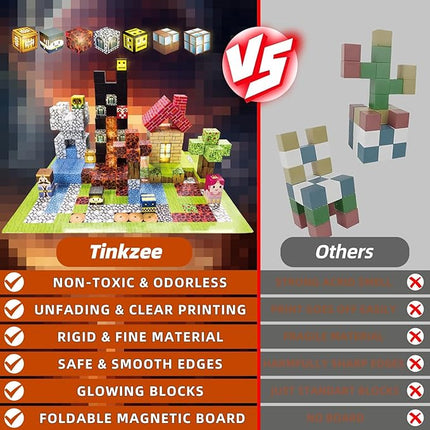 200 PCS Magnetic Building Blocks–STEM Educational Magnet Cube Set with 15 LED Light-Up Blocks (Replaceable Battery)&Foldable Magnetic Board,Creative Construction Toy Gift for Kids (Boys&Girls Ages 3+)