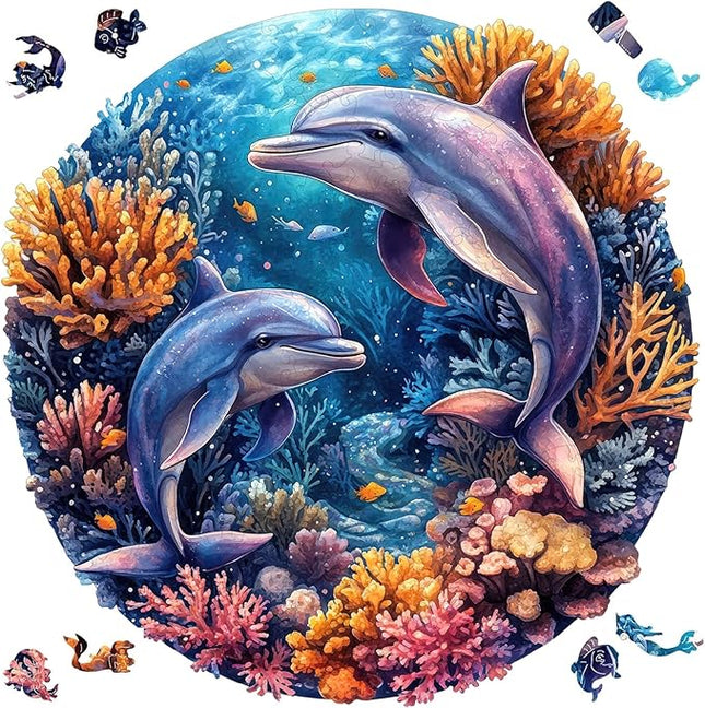 Wooden Puzzles for Adults 500 Pieces, Dolphins World Wooden Jigsaw Puzzles Royal Unique Shape Ocean Adult Puzzles, Irregular Wood Puzzles Creative Gift for Adults Family Game 16.5 x 16.5 in