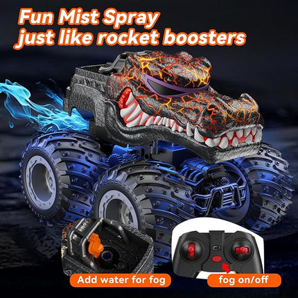 Remote Control Monster Trucks, 2.4GHz All Terrain RC Cars with Light Spray, Birthday Gift for Kids 3 4 5 6 7 8, Toddler Toys for Boys Girls 3+ Year Old