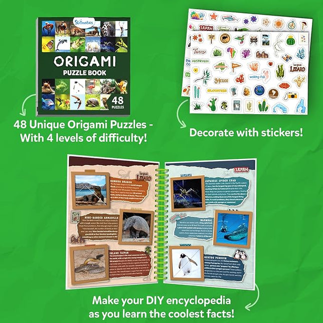 Skillmatics Scrapbooking Kit & Origami Puzzle Book - 48 DIY Folding Puzzles with Fun Fact Encyclopedia, STEM Learning & Travel Toy, Brain Teasers, Educational Gifts for Ages 6, 7, 8, 9, 10 and Up