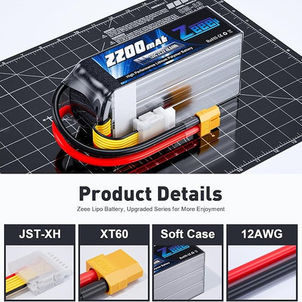 Zeee 6S Lipo Battery 2200mAh 22.2V 120C Soft Case Battery with XT60 Connector for RC Airplane Helicopter RC Car Truck Tank Drone Racing Hobby(2 Pack)