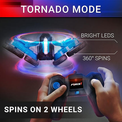 Force1 Tornado Red LED Remote Control Car for Kids- Double Sided Driving Fast RC Cars 360 Flips, Outdoor 4WD Off Road Stunt RC Car, All Terrain Tires, RC Crawler Rechargeable Battery, 2.4GHz Remote