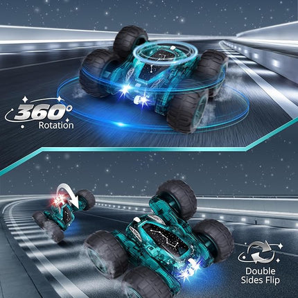 Tecnock Remote Control Car, 2.4GHz RC Cars with USB-C Easy Charging, 4WD Double Sided 360° Rotates and Flips RC Stunt Car, Toys Gift for Boys and Girls Ages 6-8, 8-12
