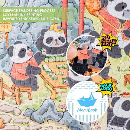MOMIBOOK Puzzles for Adults 1000 Pieces Jigsaw Puzzles of Comfortable Panda, Flocking Painting Image Chinese Difficult Challenging Hard Impossible Puzzle Unique Funny Party Christmas Birthday Gifts