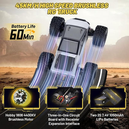 1/20 Scale Brushless RC Cars for Adults,Fast Hobby RC Truck 4x4 Off-Road,Electric 4WD 45+Kph RC Buggy,Remote Control Car, Monster Truck,All Terrain RTR Vehicle,2 Lipo Batteries,JT20W