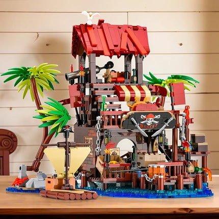 Pirate Ship Wharf Market Building Set,Medieval Pirate House Architecture Building Block Toy,Construction Model for Home Decor,Ideal Gift for Adults Teens Boys 8+