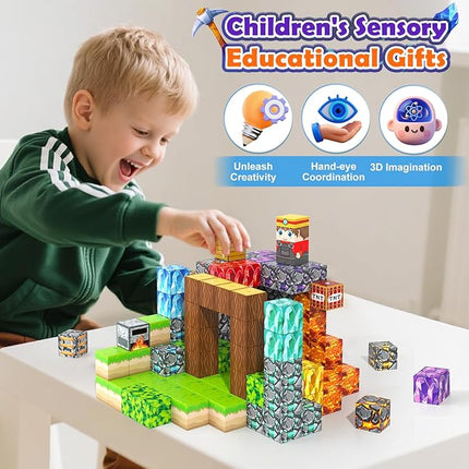 Magnetic Blocks -150 Magnetic Building Blocks STEM Toy, Stacking Mine Magnet World Craft Cubes for Kids, Game Gift for Boys Girls Age 3-5 5-7 4-8 8-12