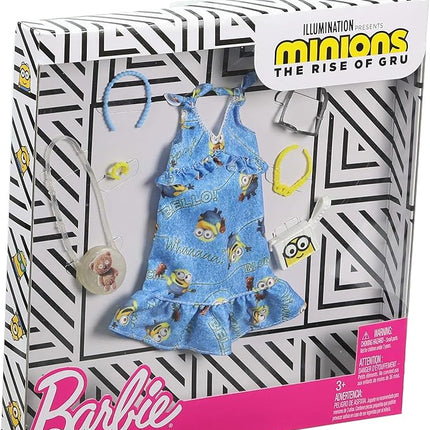 Barbie Storytelling Fashion Pack of Doll Clothes Inspired by Minions: Denim Dress and 6 Accessories Dolls, Gift for 3 to 8 Year Olds