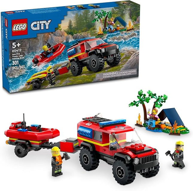 LEGO City Fire 4x4 Fire Truck with Rescue Boat Building Toy - Pretend Play Preschool Toy for Boys & Girls, Ages 5+ - Gift Ideas for Birthdays - 60412