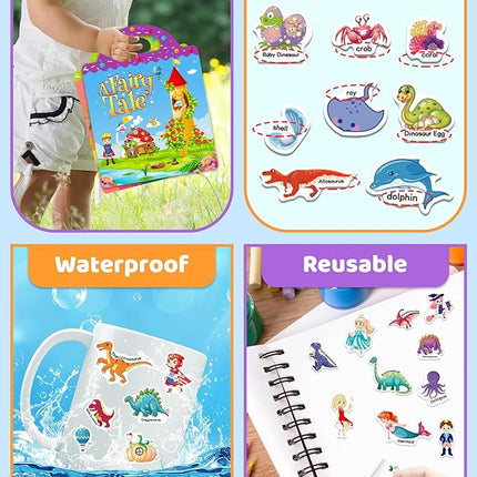 Benresive Reusable Sticker Books for Kids 2-4, Sticker Books for Toddlers 1-3 2-4, Toddler Travel Toys Activities Crafts Gifts - Ocean, Fairy and Dinosaur