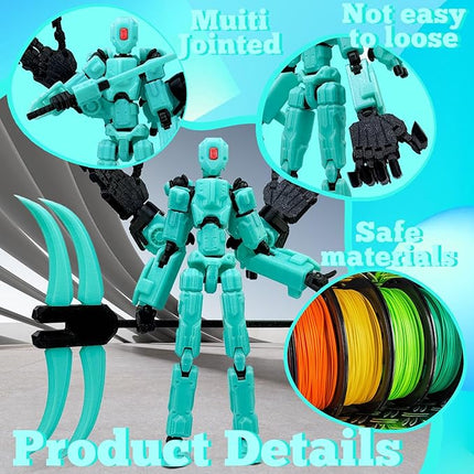 8Inch T13 Action Figure Assembly Completed, T13 Multi-Jointed Movable Robot Action Figure Set,Collectors Desktop Decorations for Game Lovers Toys (Cyan)